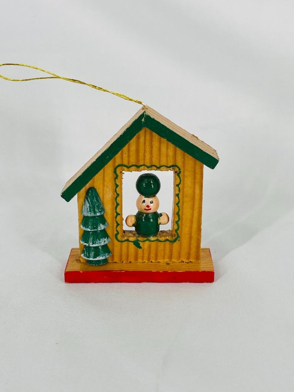Vintage 1980s Wooden House with Green Hat Soldier and Tree